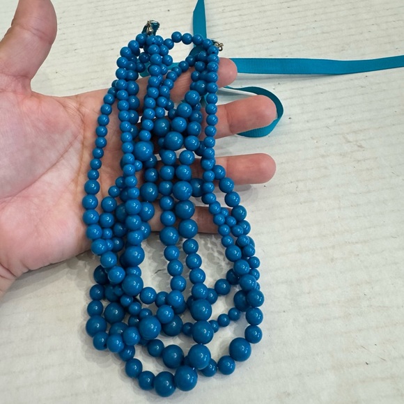 Sugarfix Teal Layered Multi Strand Acrylic Statement Necklace Ribbon Tie Detail - Picture 16 of 16